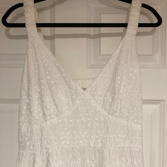 Abercrombie & Fitch Maxi Dress Large Tall White Eyelet Babydoll Tiered Ruffle - Picture 5 of 13